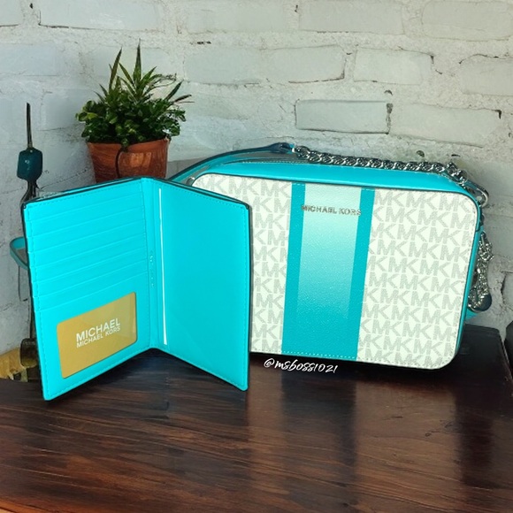 Michael Kors Ombré Center Stripe Crossbody + Passport Wallet in Ocean Blue Multi - Picture 3 of 15